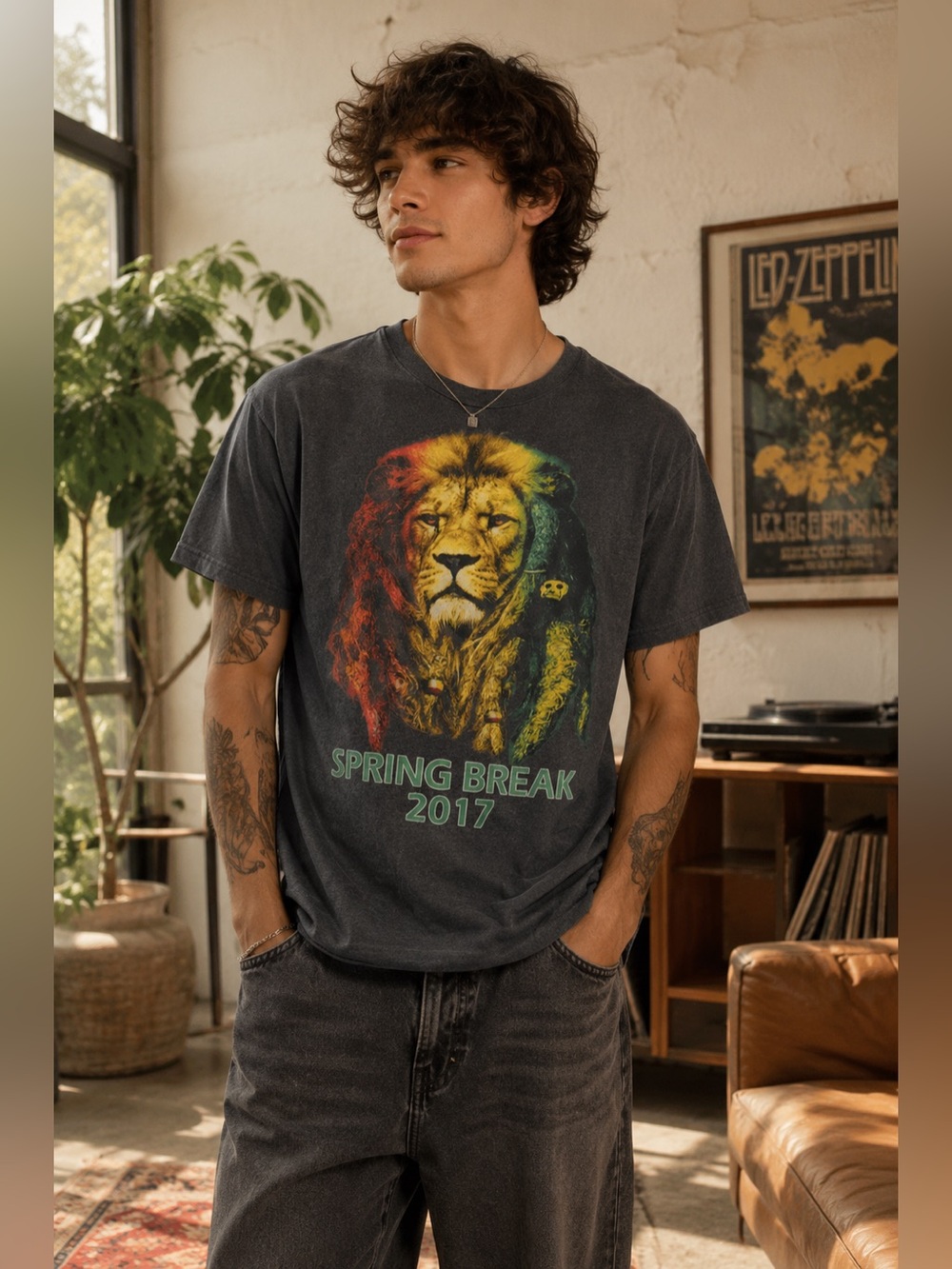 Reggae Lion Graphic Tee Shirt
Size S Gray Indie Grunge Boho
Festival